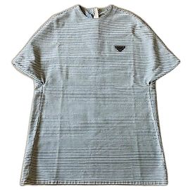 Vestido Prada Azul y Blanco a Rayas Blanco