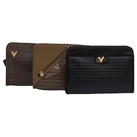 Valentino-VALENTINO Sac à main en cuir 3 pièces Noir Marron Auth 76726-Marron,Noir