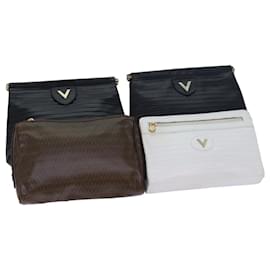 Valentino-VALENTINO Sac à main en cuir PVC 4 pièces Noir Marron Blanc Auth yk13236-Marron,Noir,Blanc