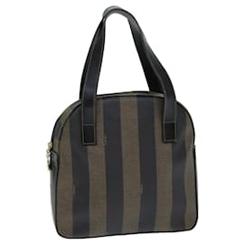 Fendi-FENDI Pecan Canvas Hand Bag PVC Leather Brown Black Auth 81815-Brown,Black