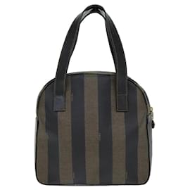 Fendi-Sac à main en toile Pecan FENDI en cuir PVC marron noir Auth 81815-Marron,Noir
