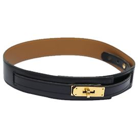 Hermès HERMES Kelly Gürtel Leder 33,9"" schwarz Auth 81121 Schwarz