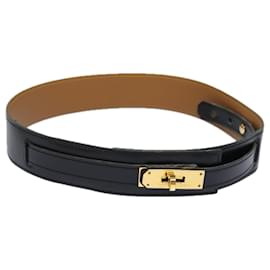 Hermès-Ceinture en cuir HERMES Kelly 33,9"" noire Auth 81121-Noir