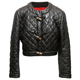 Black Moschino 90s Quilted Leather Jacket Size IT 44 Black