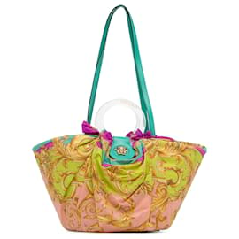 Versace-Bolsa de mão Multi Versace La Medusa em seda e ráfia-Multicor