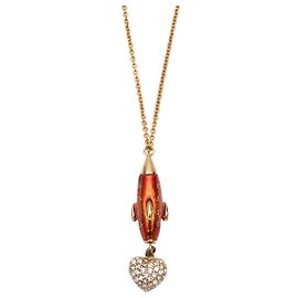 Gold-Tone & Red Dolce & Gabbana Enameled Rocket Ship Necklace Golden