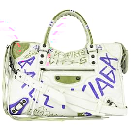 Balenciaga-Balenciaga White Graffiti City Bag-White
