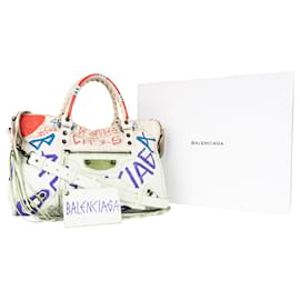 Balenciaga-Balenciaga White Graffiti City Bag-White