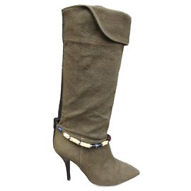 Botas Isabel Marant Khaki de Couro e Lona Caqui