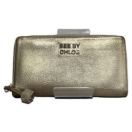 Chloé Chloe Gold Leather Zip Around Wallet Golden