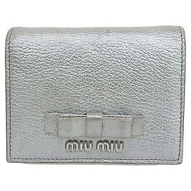 Miu Miu Leather Bifold Wallet Silver Silvery