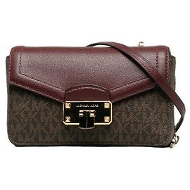 Michael Kors PVC Leather Monogram Chain Shoulder Bag Wallet Brown