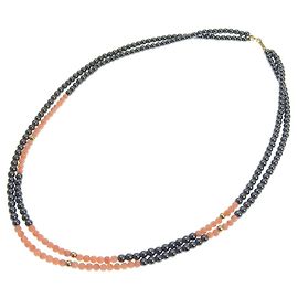 Autre Marque Collier 2 brins en hématite corail K18YG 40 cm Doré