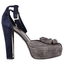 Sandali platform con dettaglio floreale Louis Vuitton in suede blu e grigio Blu