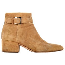Sergio Rossi Buckle Strap Ankle Boots in Brown Suede Brown