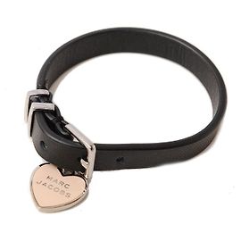 Pulseira/bracelete de couro Marc Jacobs com charme de coração, rosa bebê/preto Preto
