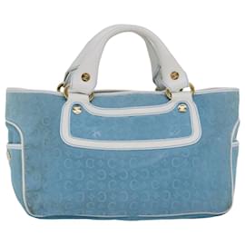 Céline-CELINE C Macadam Canvas Hand Bag Suede Light Blue White Auth 80260-White,Light blue
