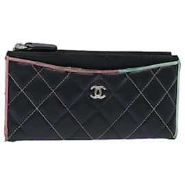 Chanel-CHANEL Trousse Accessoire Matelassée Cuir d'Agneau Noir CC Auth 81802-Noir