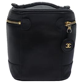 Chanel-CHANEL Vanity Bicolore Pouch Cuir Noir CC Auth 81781-Noir