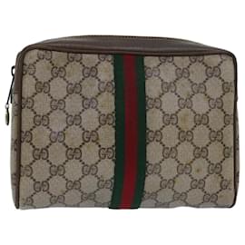 Gucci-GUCCI GG Supreme Web Sherry Line Clutch Bag PVC Beige Rouge 89 01 012 Auth 80952-Rouge,Beige