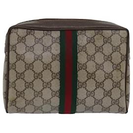 Gucci-GUCCI GG Supreme Web Sherry Line Clutch Bag PVC Beige Rouge 89 01 012 Auth 80952-Rouge,Beige