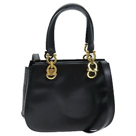 Salvatore Ferragamo Handtasche Leder 2-Wege Schwarz Auth 79814 Schwarz