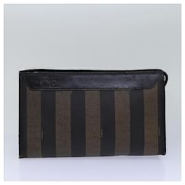 Fendi-FENDI Pecan Canvas Clutch Bag 2Set Brown Black Auth ar11882-Brown,Black