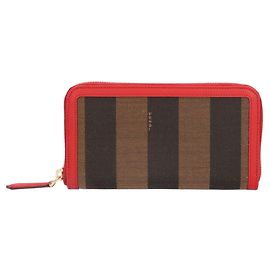 Fendi Pequin Long Wallet Brown Red