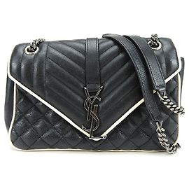 Bolsa de ombro de couro Saint Laurent Preto Cru