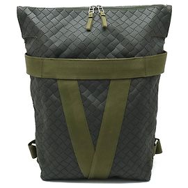 Bottega Veneta Intrecciato Rubber Backpack Khaki Dark grey