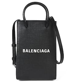 Balenciaga-Sac à bandoulière pour téléphone en cuir de veau Balenciaga-Noir