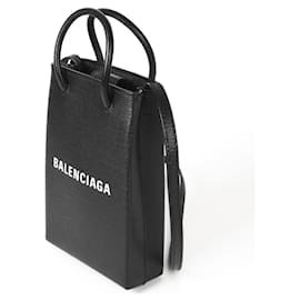 Balenciaga-Sac à bandoulière pour téléphone en cuir de veau Balenciaga-Noir