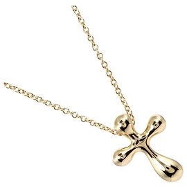 Collier croix petit modèle Tiffany & Co. en or jaune 18K Doré