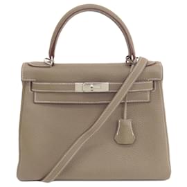 Hermès-Hermes Kelly 28 Handbag in Togo Leather-Beige,Taupe