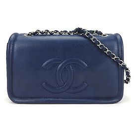 Borsa a spalla in pelle caviar trapuntata Chanel Blu navy