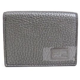 Fendi Tri-Fold Wallet in Metallic Gray Leather Metallic