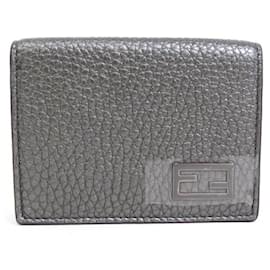 Fendi-Fendi Tri-Fold Wallet in Metallic Gray Leather-Metallic
