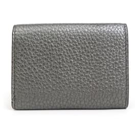 Fendi-Fendi Tri-Fold Wallet in Metallic Gray Leather-Metallic