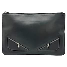 Fendi-Fendi Gray Leather Clutch Bag-Brown