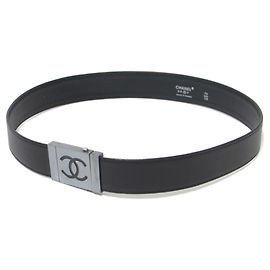 Chanel Vintage Black Leather Belt Black