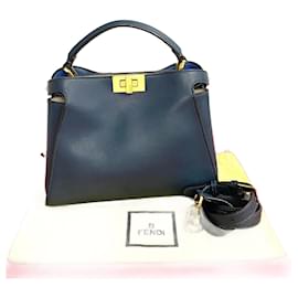 Fendi-Fendi Peekaboo Iconic Essential Leather Handbag-Blue