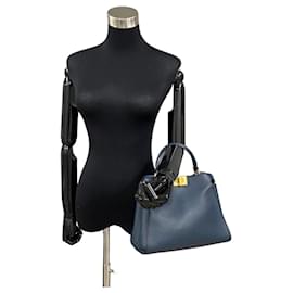 Fendi-Fendi Peekaboo Iconic Essential Leather Handbag-Blue