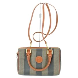 Fendi-Fendi Pequin Boston Bag in Gray and Black-Brown,Black