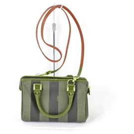 Fendi-Sac Boston Fendi Pequin en gris et noir-Marron,Noir