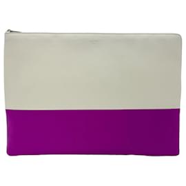 Céline-Pochette en cuir Celine en violet et blanc-Blanc,Violet