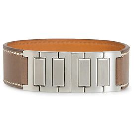 Hermès Pulseira de couro marrom e metal com charme Hermes Marrom