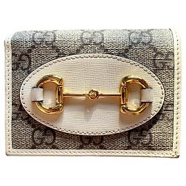 Portefeuille compact Gucci Horsebit 1955 GG Supreme Cuir Blanc Autre