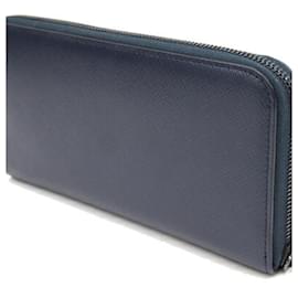 Prada-Prada Navy Leather Bi-Fold Wallet-Navy blue