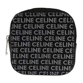 Céline-CELINE Black and Silver Leather Coin Purse-Black,Silvery