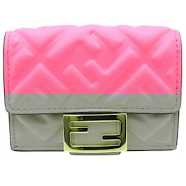 Fendi-Fendi Baguette Micro Zucca Tri-fold Wallet-Pink